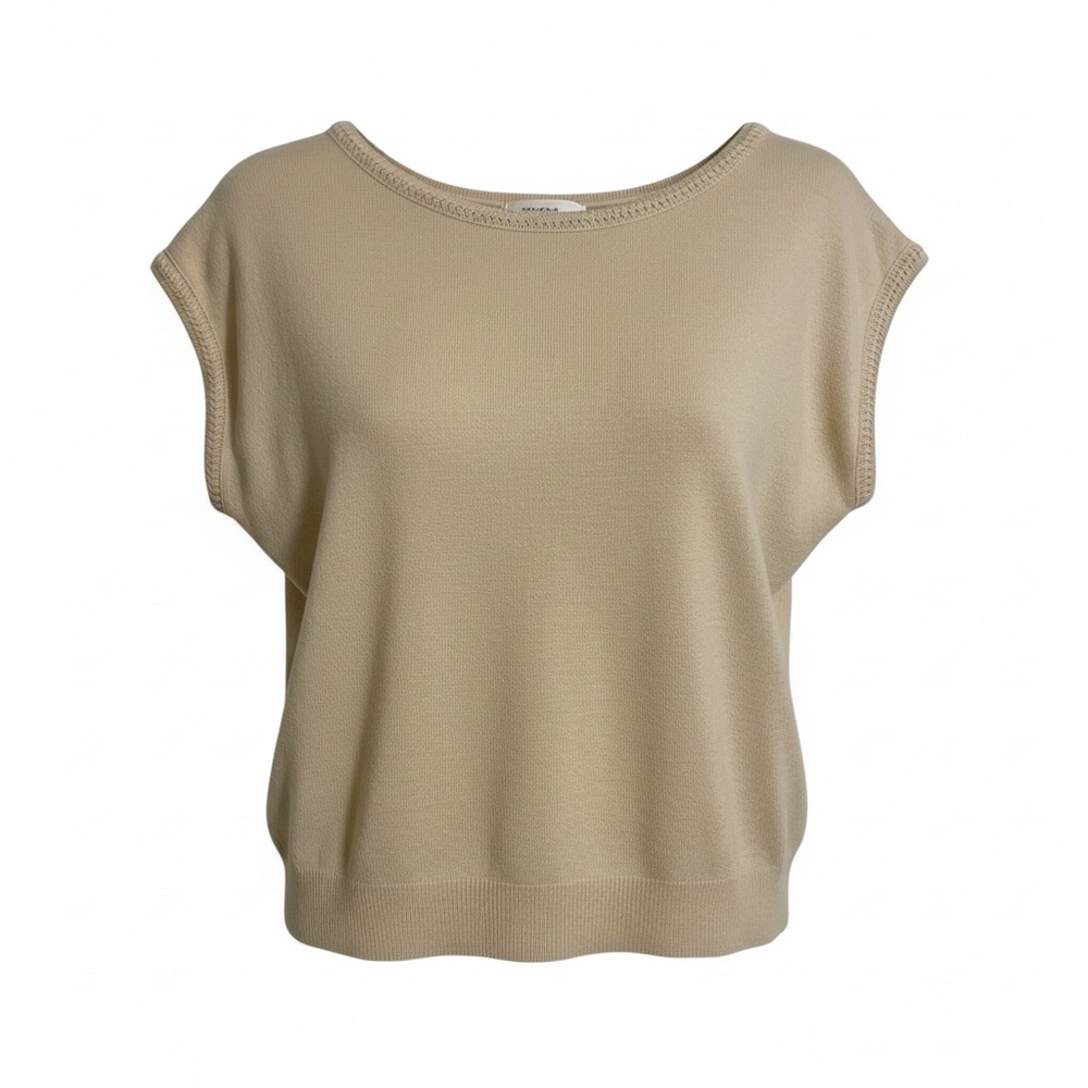 Vtg 60’s Designer Originals Cashmere Sweater Sz 40 Tan Boxy Crop Braided Trim